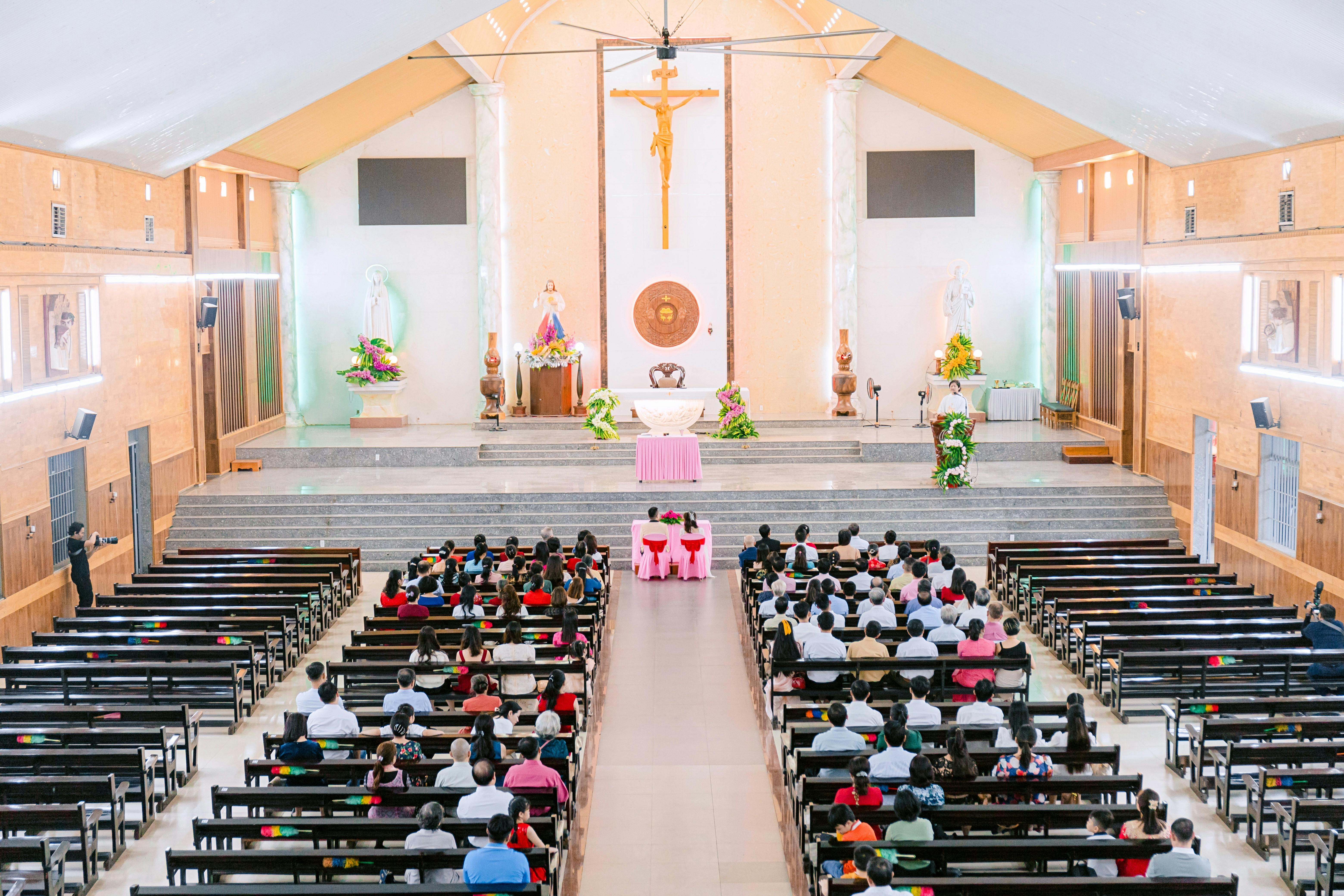 Church interior during worship service