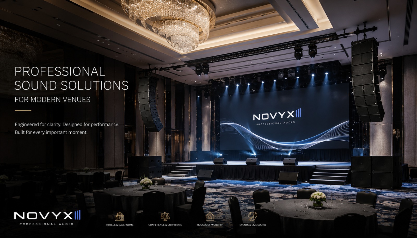 NOVYX professional audio system installed in a ballroom venue